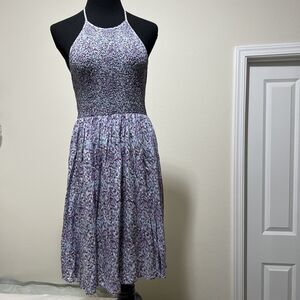 Kimchi Blue Sun Dress Low Back Smocked Top Lined Skirt Midi Womens M Blue Purple
